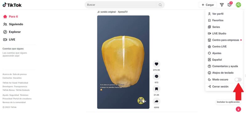 Cómo activar el modo oscuro de TikTok en PC sin extensiones