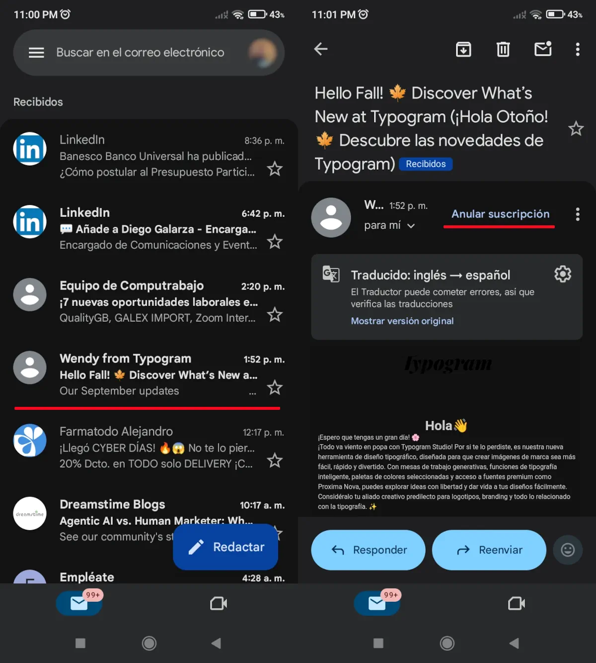 Administrar suscripciones en Gmail para Android - parte 1.