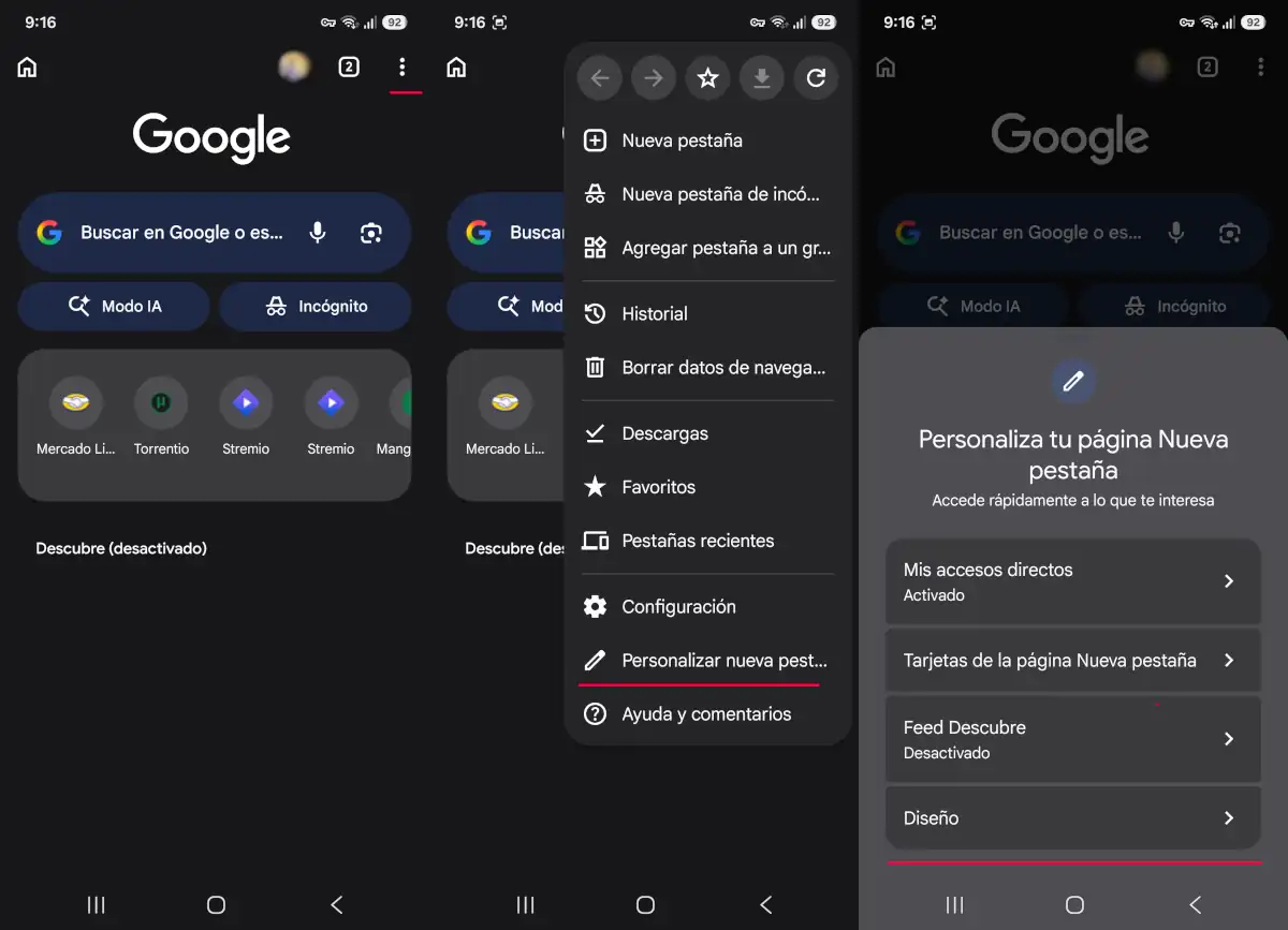 Cambiar el tema de pantalla de inicio de Chrome en Android - parte 1.