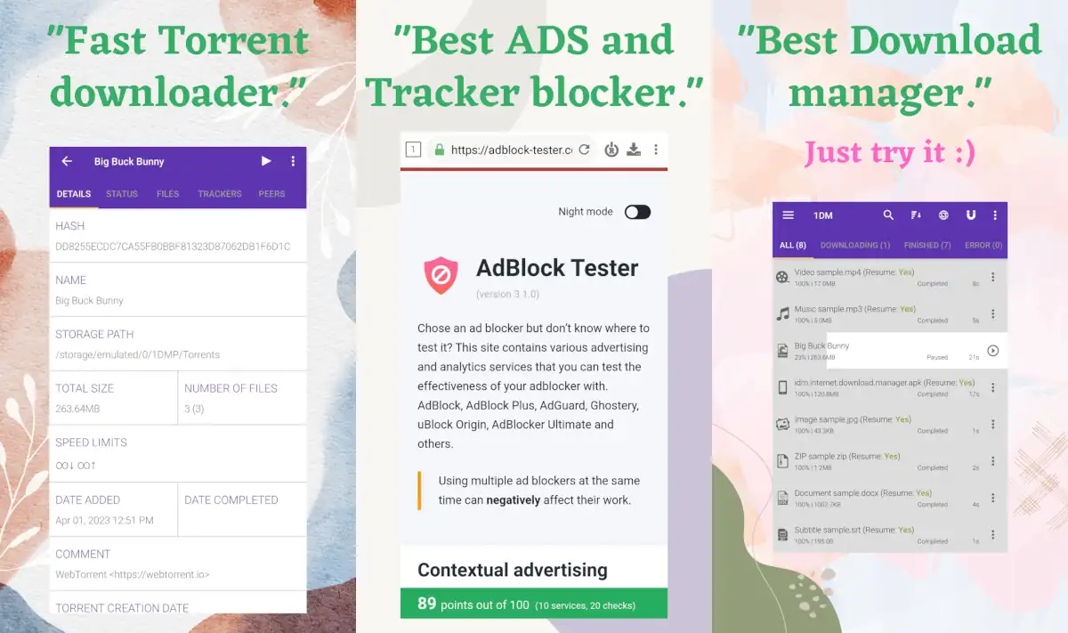 Gestor de descargas 1DM - descargar más rápido en Android.