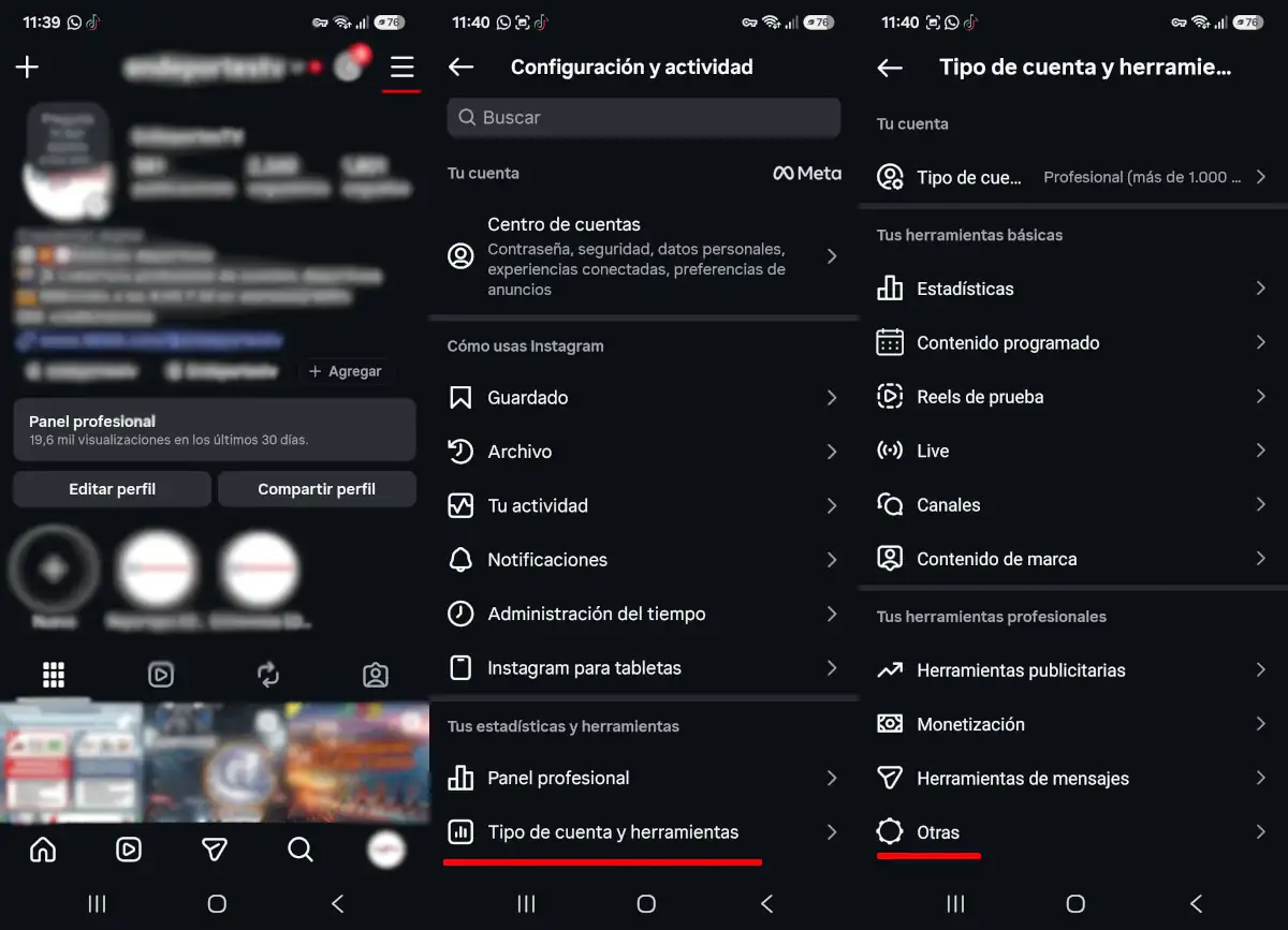 Pasos para ocultar las vistas de tus Reels en Instagram - parte 1.