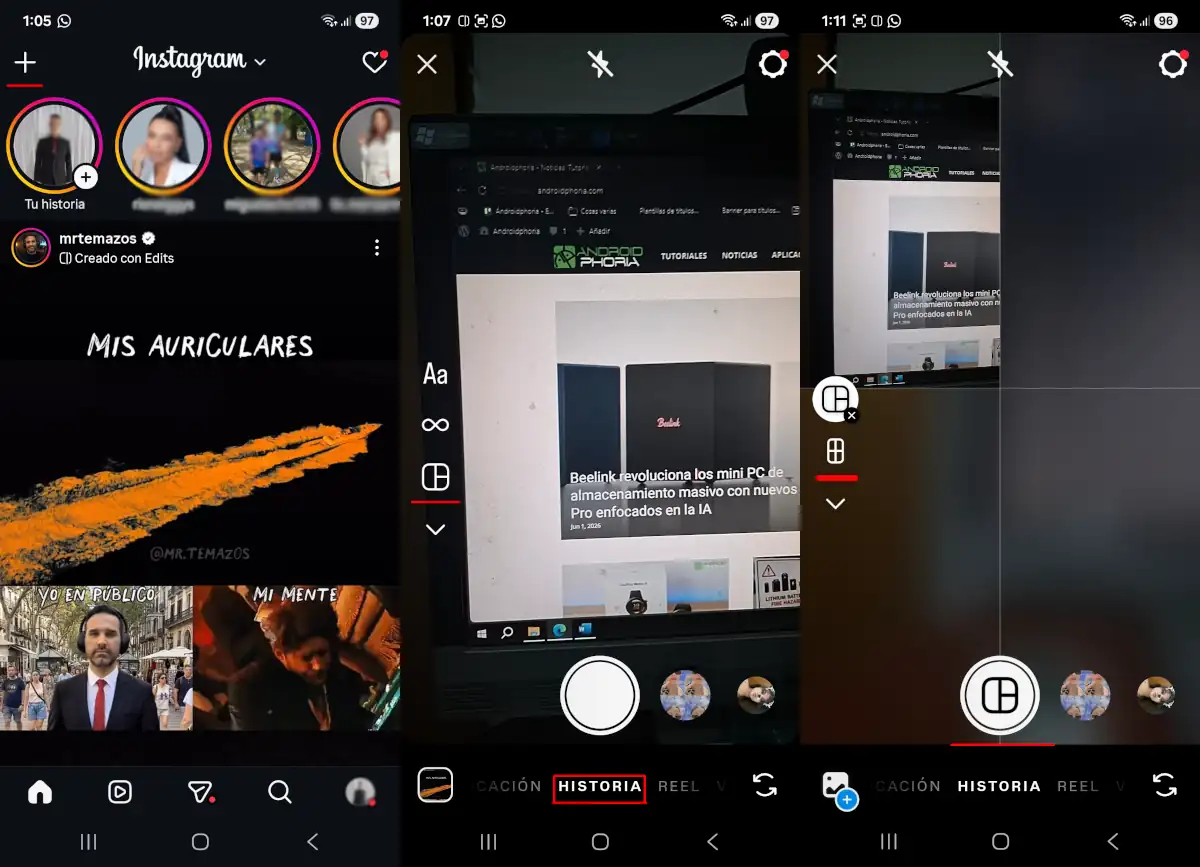 Poner varias fotos en una misma historia de Instagram - parte 1.