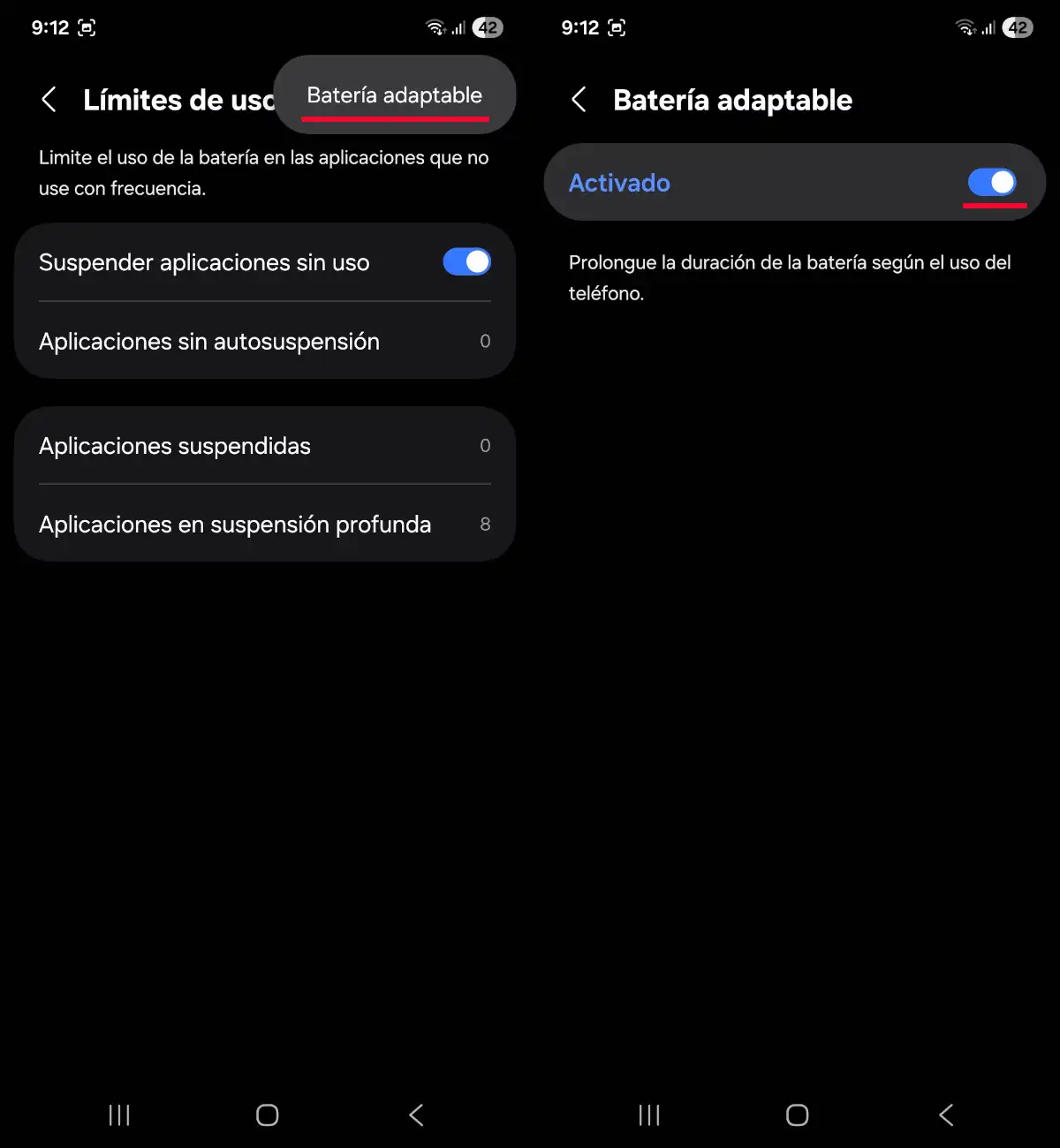 Desactiva la Batería adaptativa - parte 2