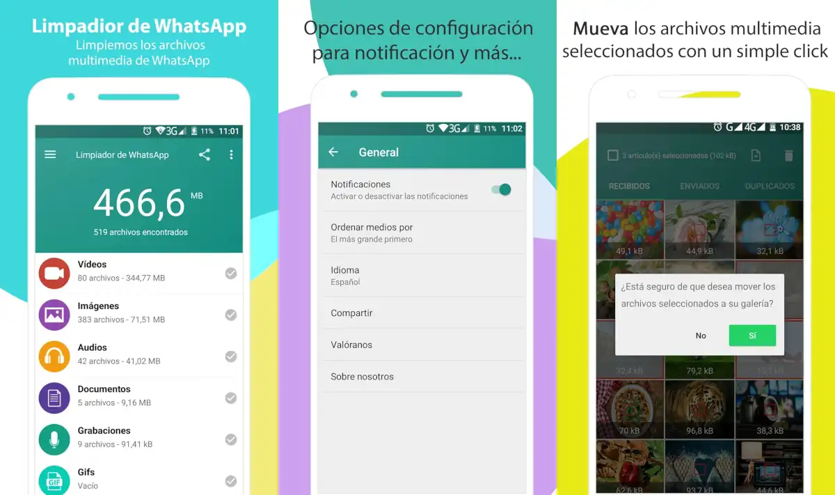 Usa una aplicación de limpieza de WhatsApp.