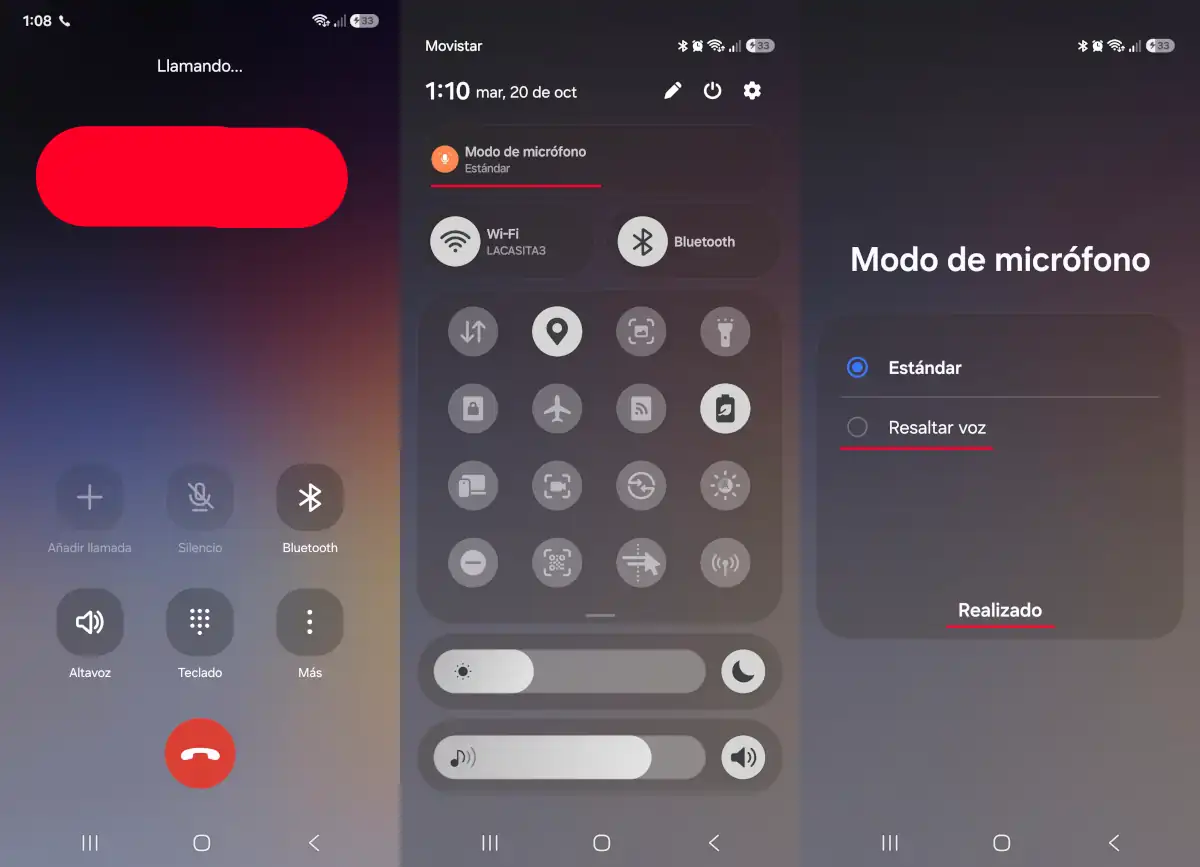 Activa la reducción de ruido ambiental.