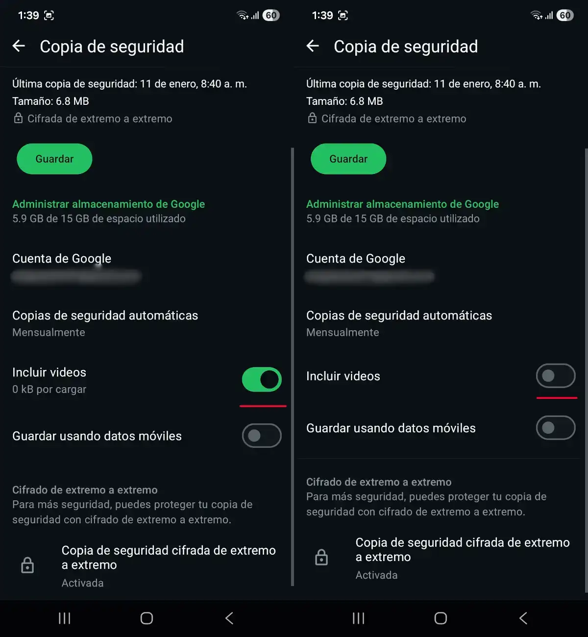 Excluye los vídeos de las copias de seguridad de WhatsApp - parte 2.