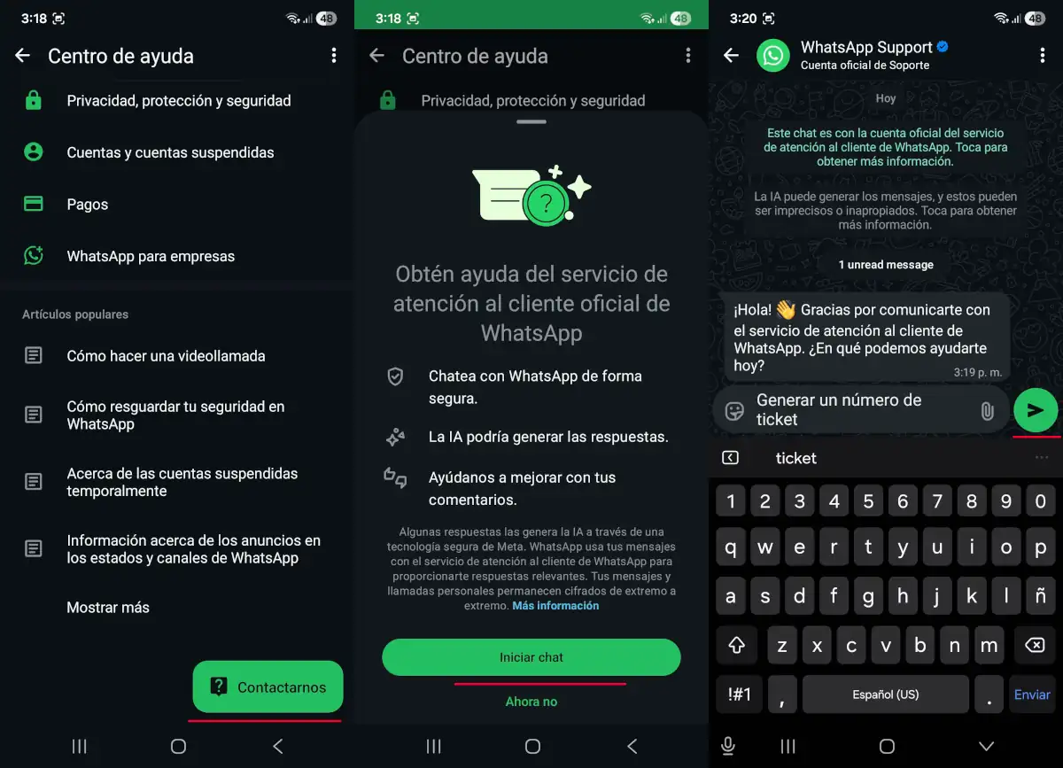 Generar un número de ticket de soporte en WhatsApp - parte 2.
