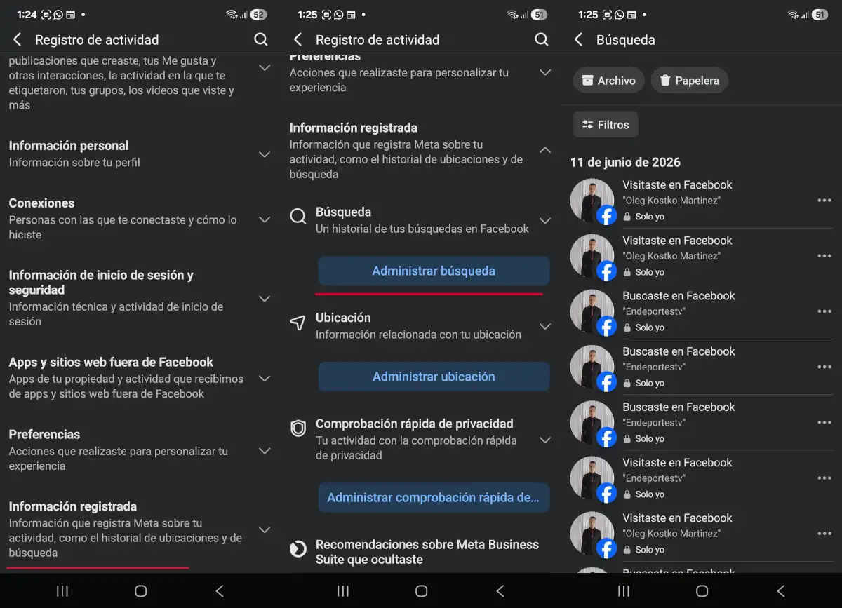 Historial de perfiles vistos en Facebook - parte 2.