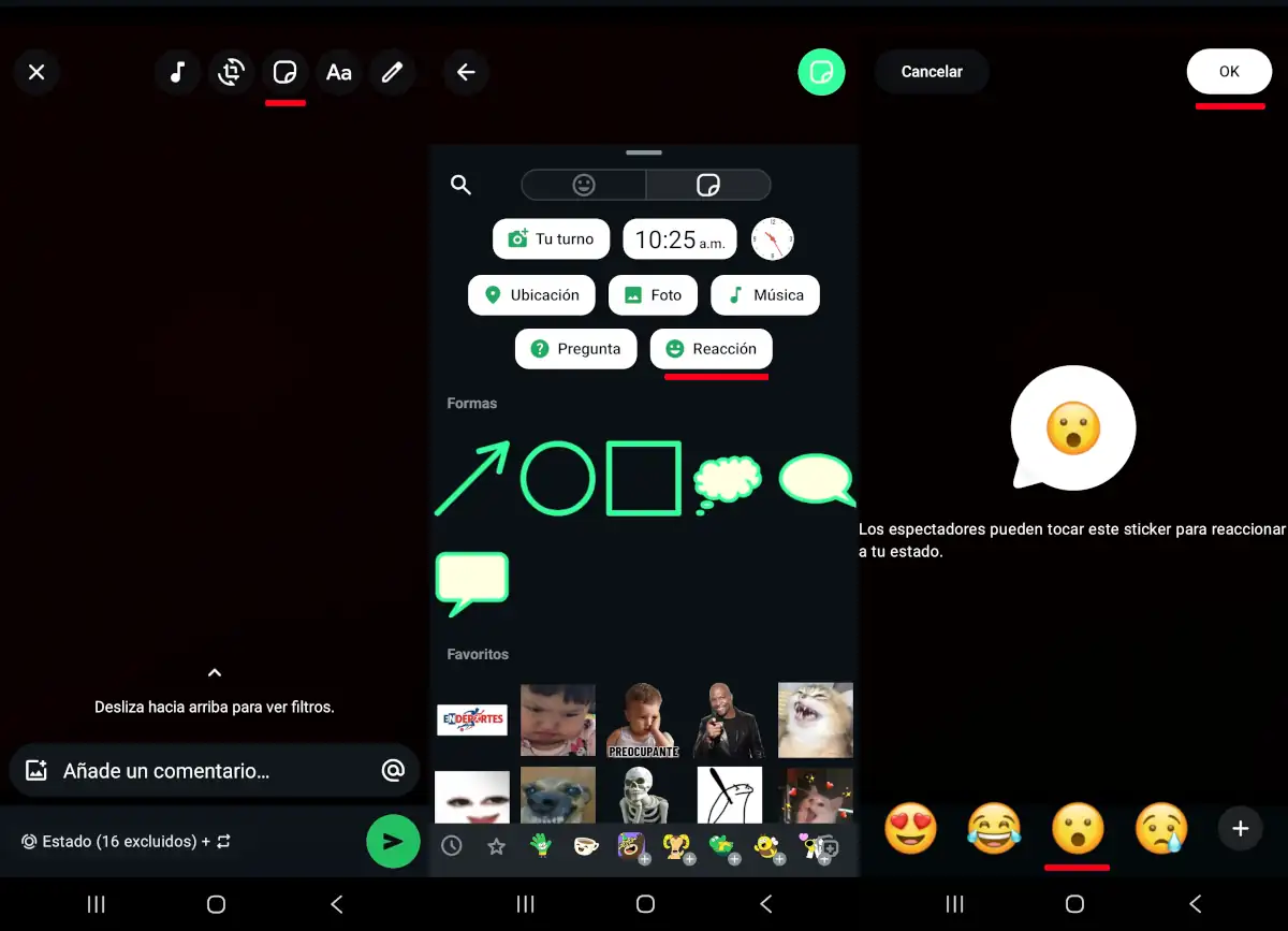 Pasos para poner una reacción con emoji a tu estado de WhatsApp - parte 2.