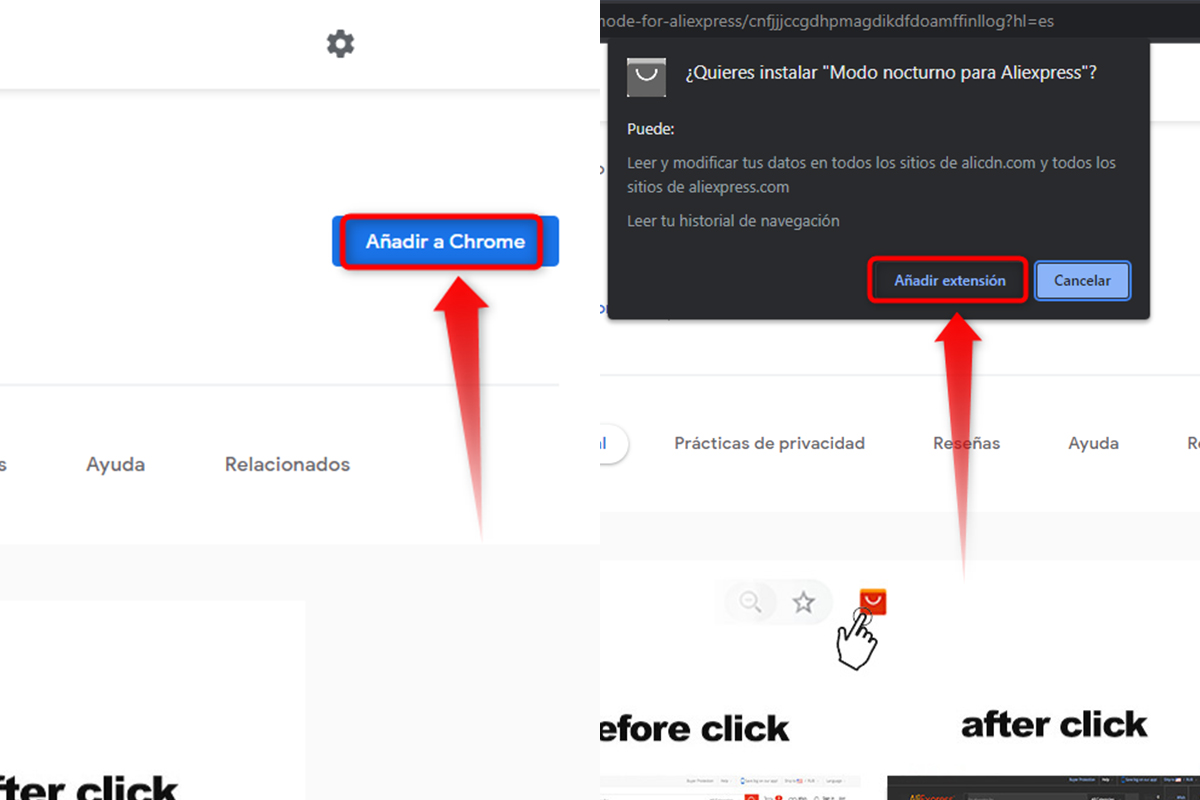 Añade la extensión al navegador para habilitar el Dark Mode en AliExpress