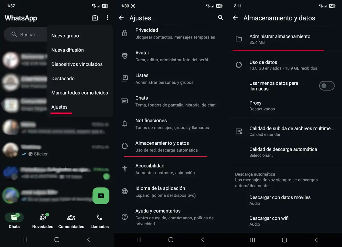 Administra el almacenamiento dentro de WhatsApp - parte 1.