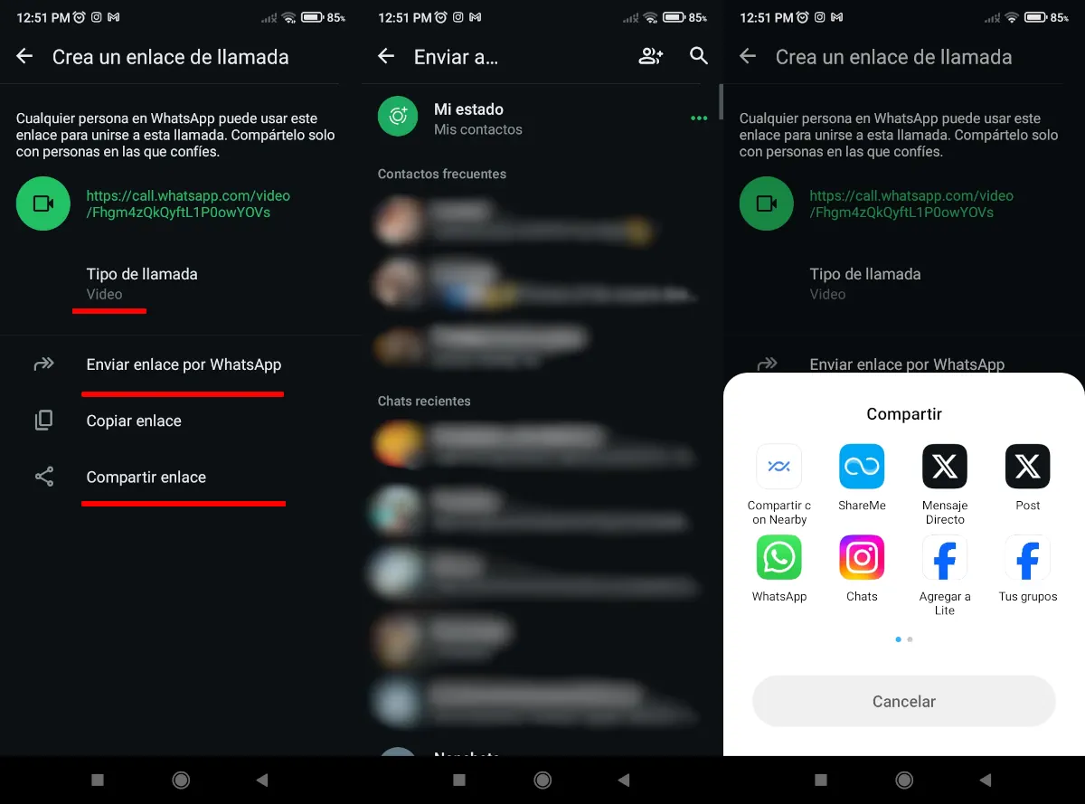 Hacer una videollamada en WhatsApp y compartir el enlace - parte 2.