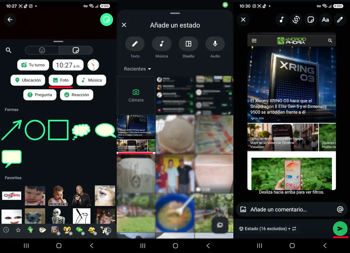 Pasos para poner una reacción con emoji a tu estado de WhatsApp - parte 3.