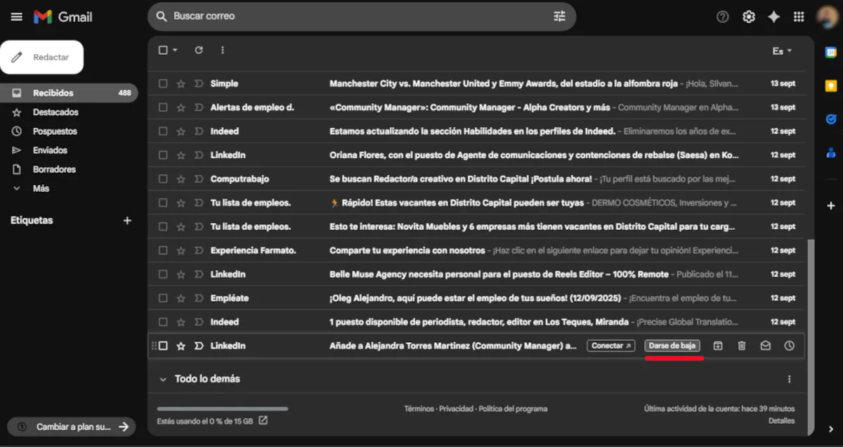 Suscripción Gmail ordenador.
