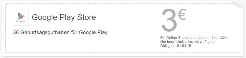 3 euros gratis para Google Play