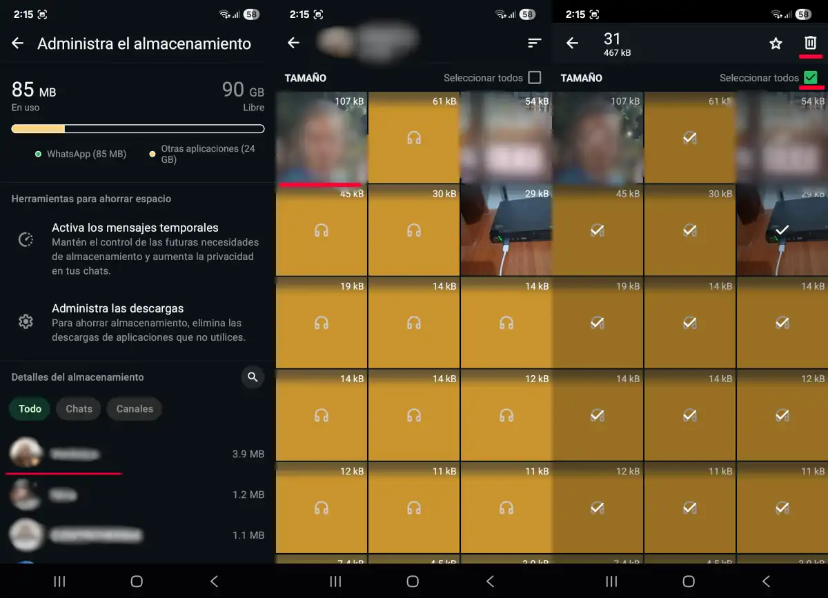 Administra el almacenamiento dentro de WhatsApp - parte 2.