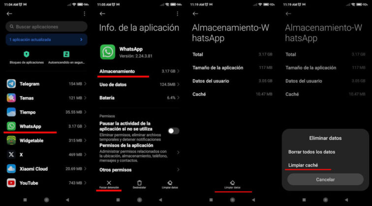 Borrar caché de WhatsApp parte 2