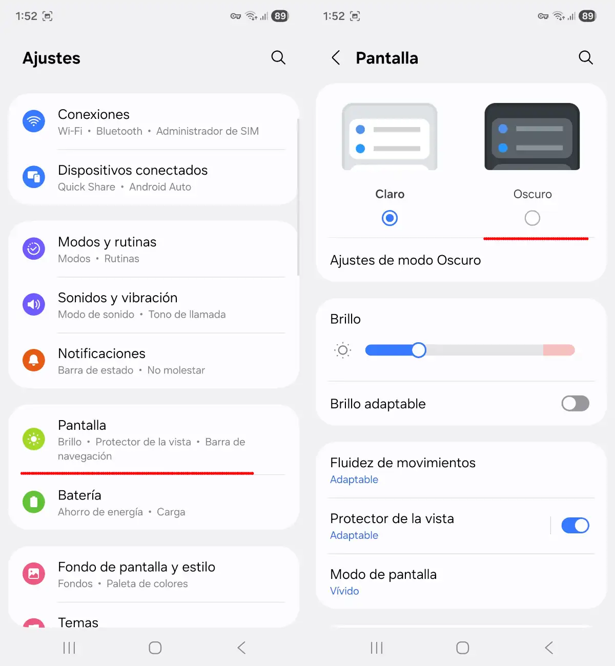 Fuerza el Modo Oscuro y activa el brillo adaptable - parte 1 - optimizar la batería en Android.