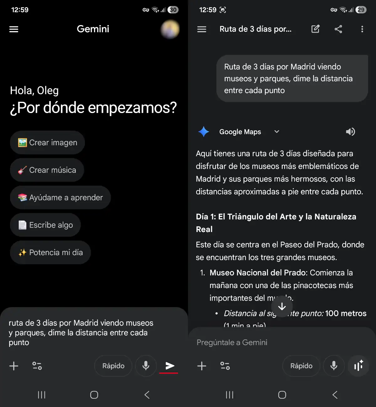Planificar rutas y viajes - trucos de Gemini para Android.