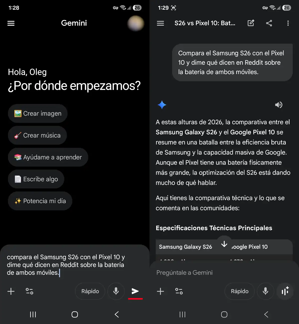 Compara las especificaciones de un producto - trucos de Gemini para Android.