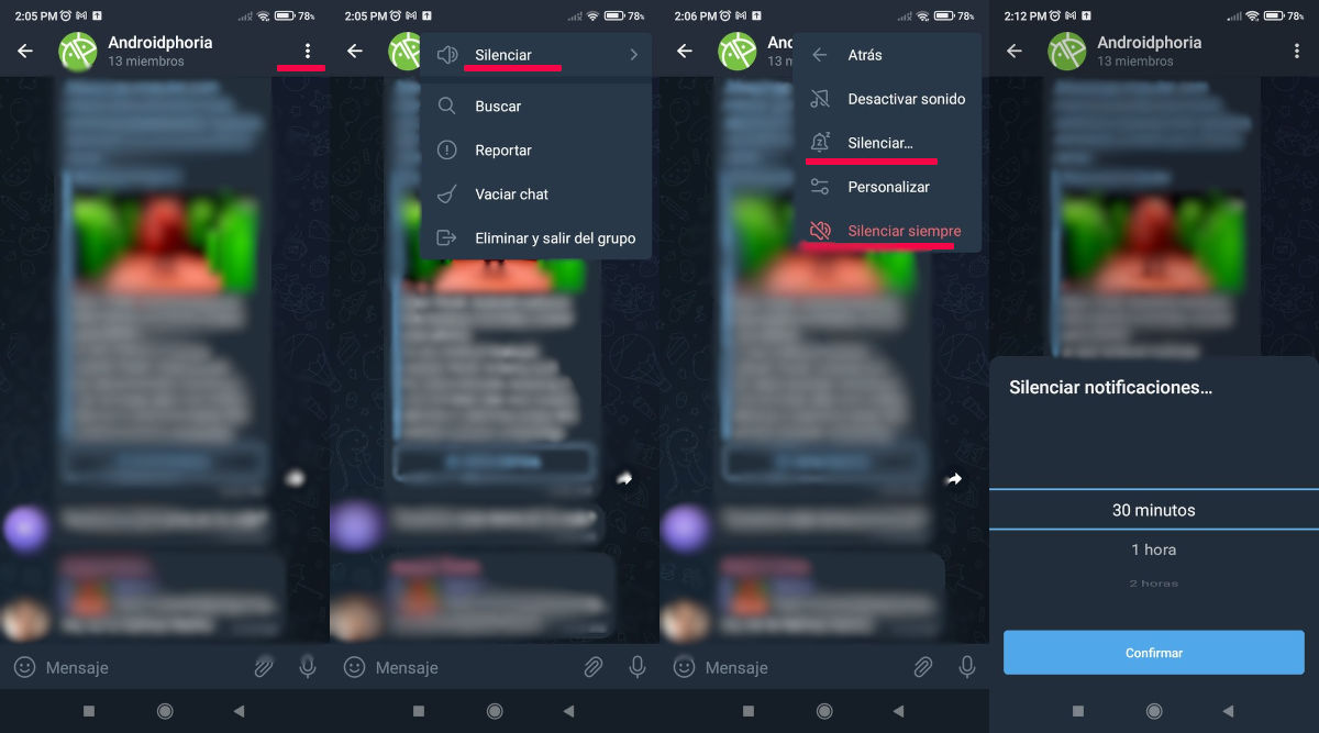 silenciar un grupo o un contacto