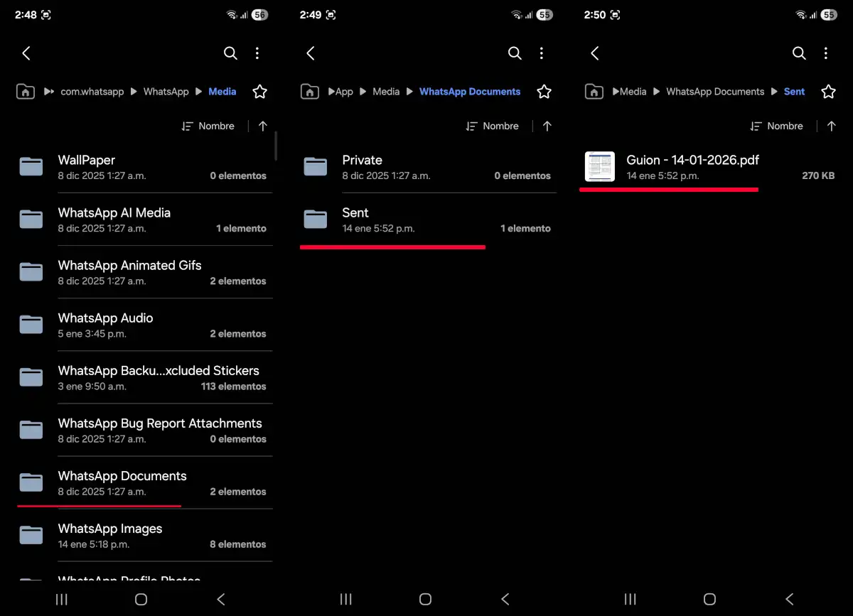 Mueve los archivos de WhatsApp dentro de tu móvil - parte 3.