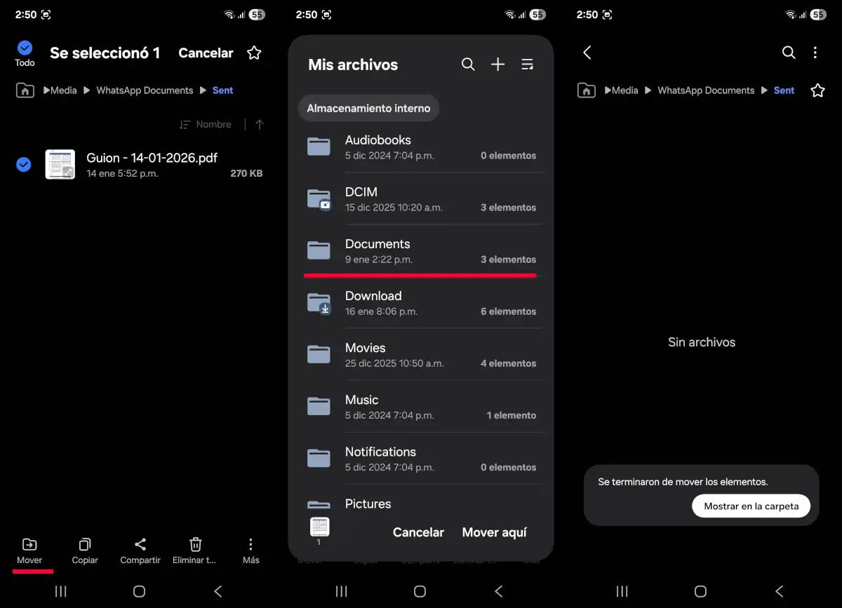 Mueve los archivos de WhatsApp dentro de tu móvil - parte 4