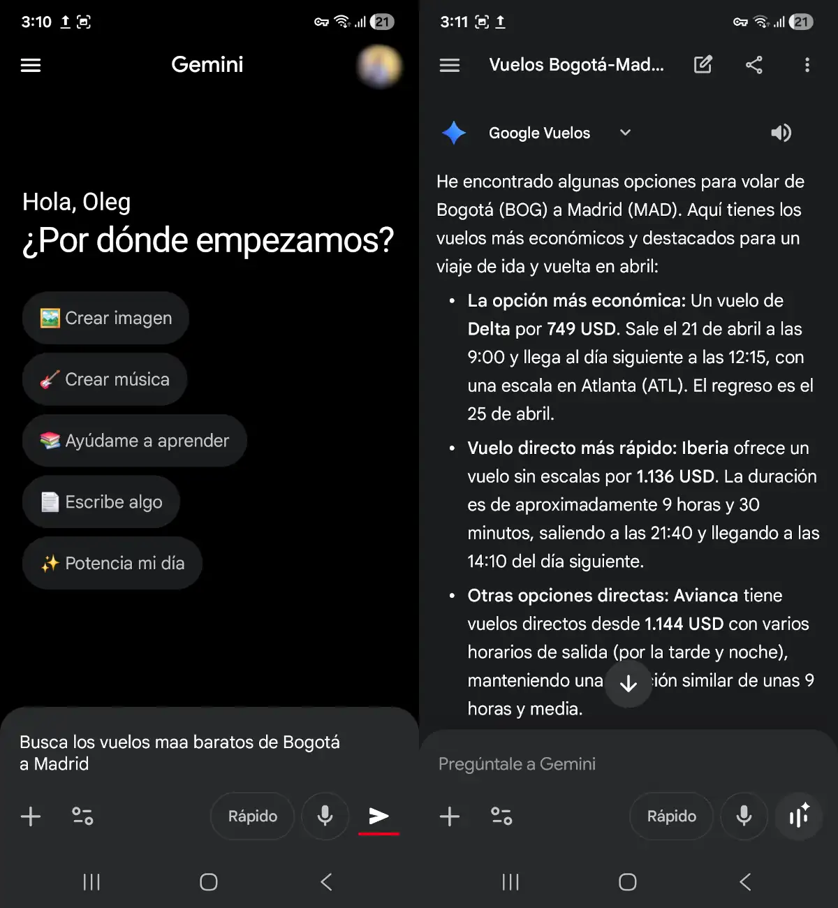 Búsqueda de vuelos y hoteles.