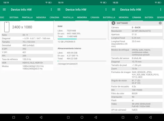AGM G3 PRO informacion de pantalla memoria camara