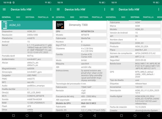 AGM G3 PRO informacion general, soc y sistema