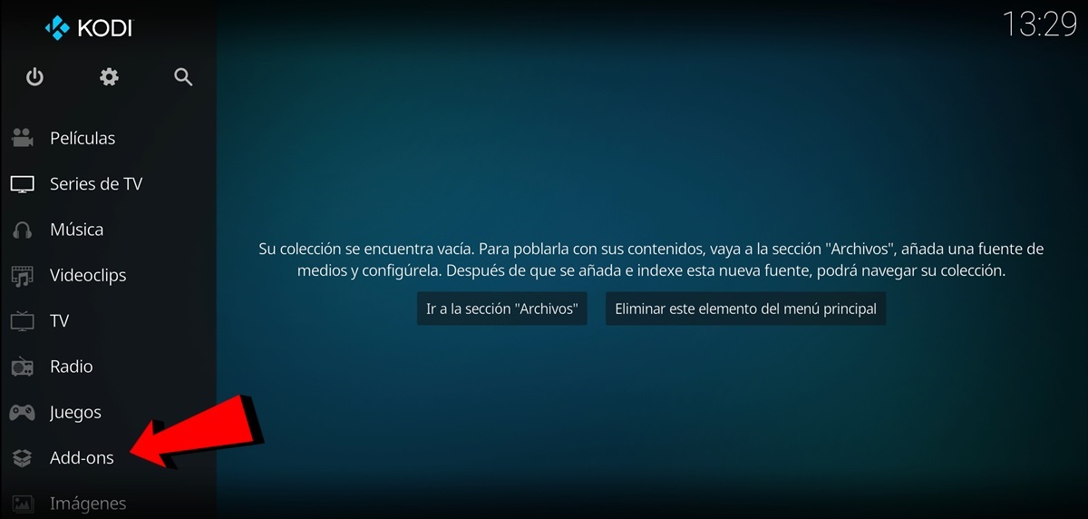 Abre Kodi y entra en el apartado Add-ons