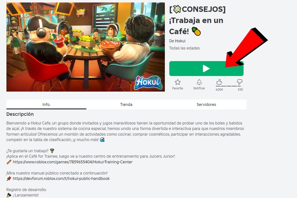 Abre el juego Hokui Cafe en Roblox