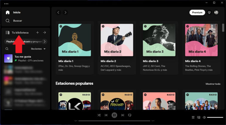 Abre la app de Spotify en tu PC e ingresa en tu biblioteca