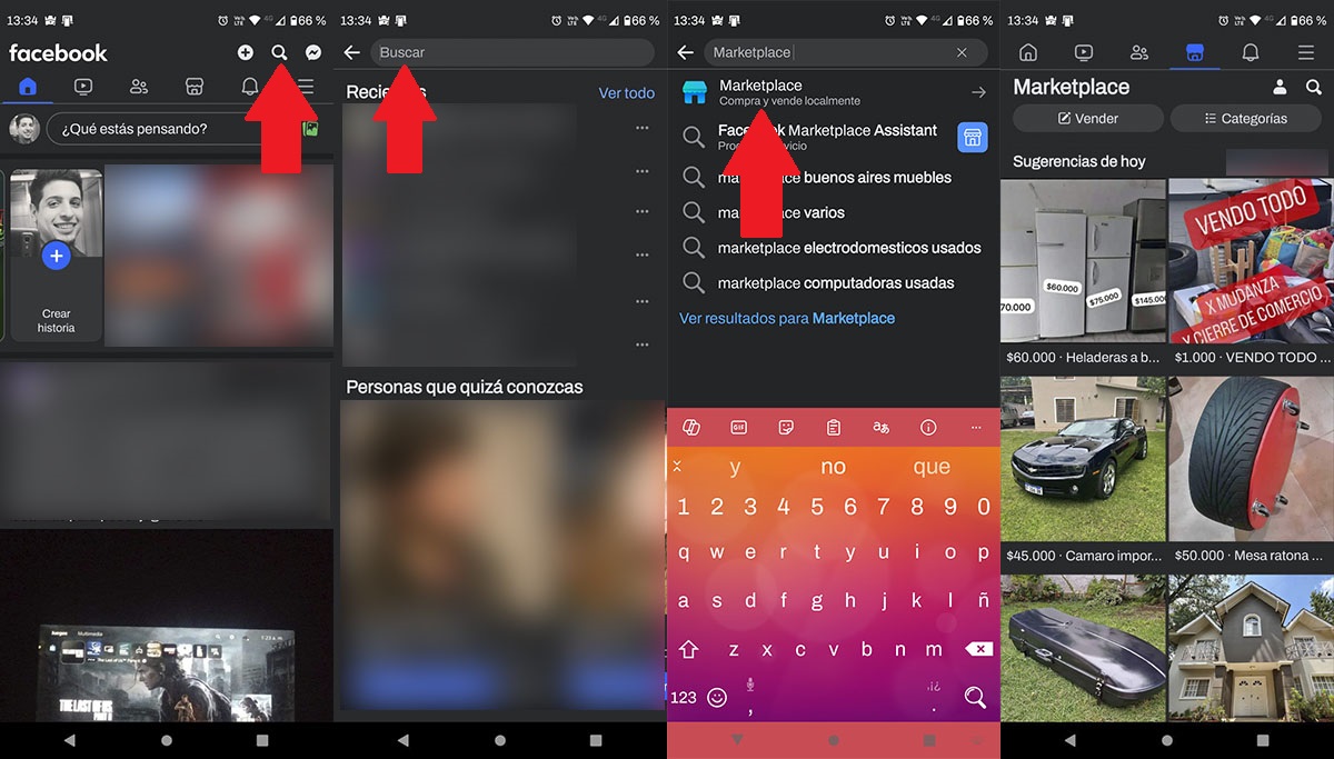 Abrir Marketplace desde el buscador de Facebook para Android