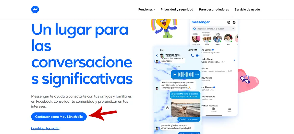 Abrir Messenger en el navegador e iniciar sesión