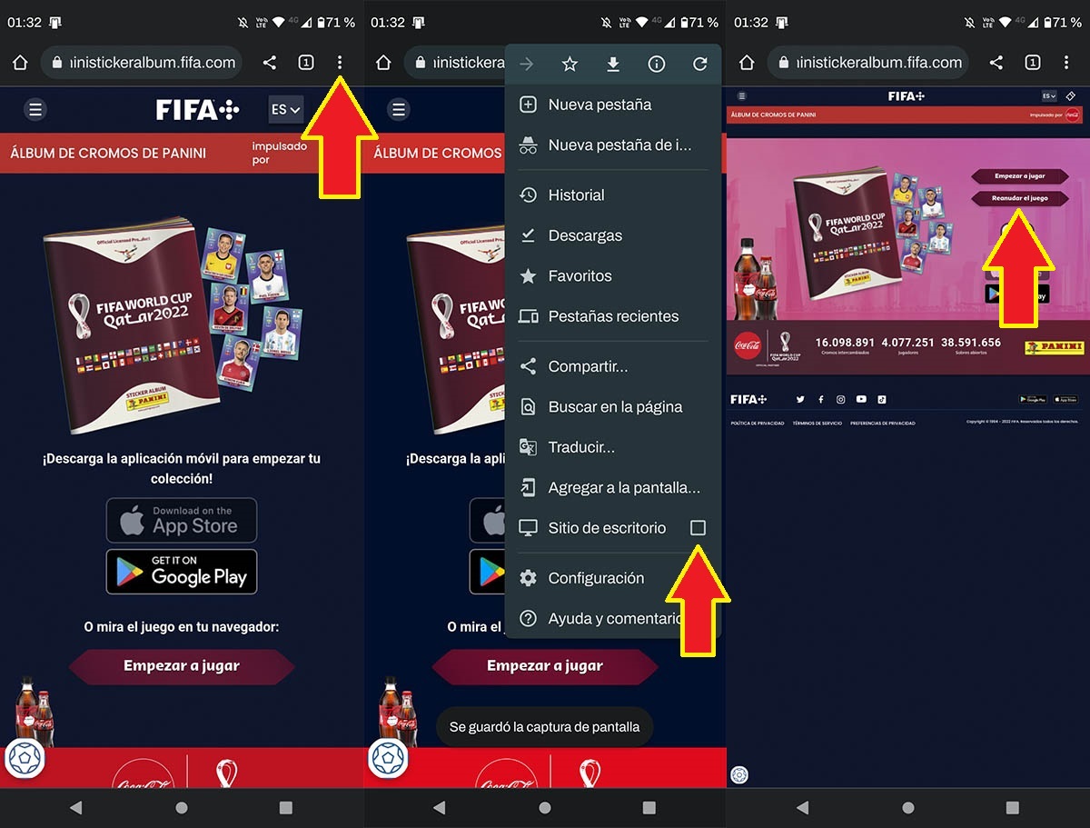 Abrir album virtual de Qatar 2022 desde el navegador del movil