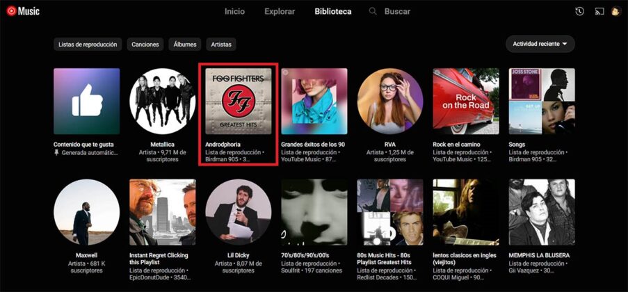 Abrir lista de reproducción en YouTube Music PC