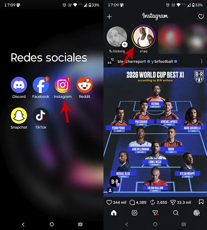 Abrir vista previa historia Instagram