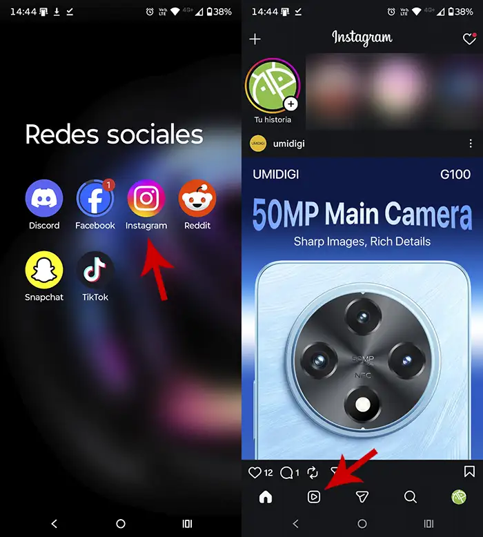 Acceder a Instagram Reels
