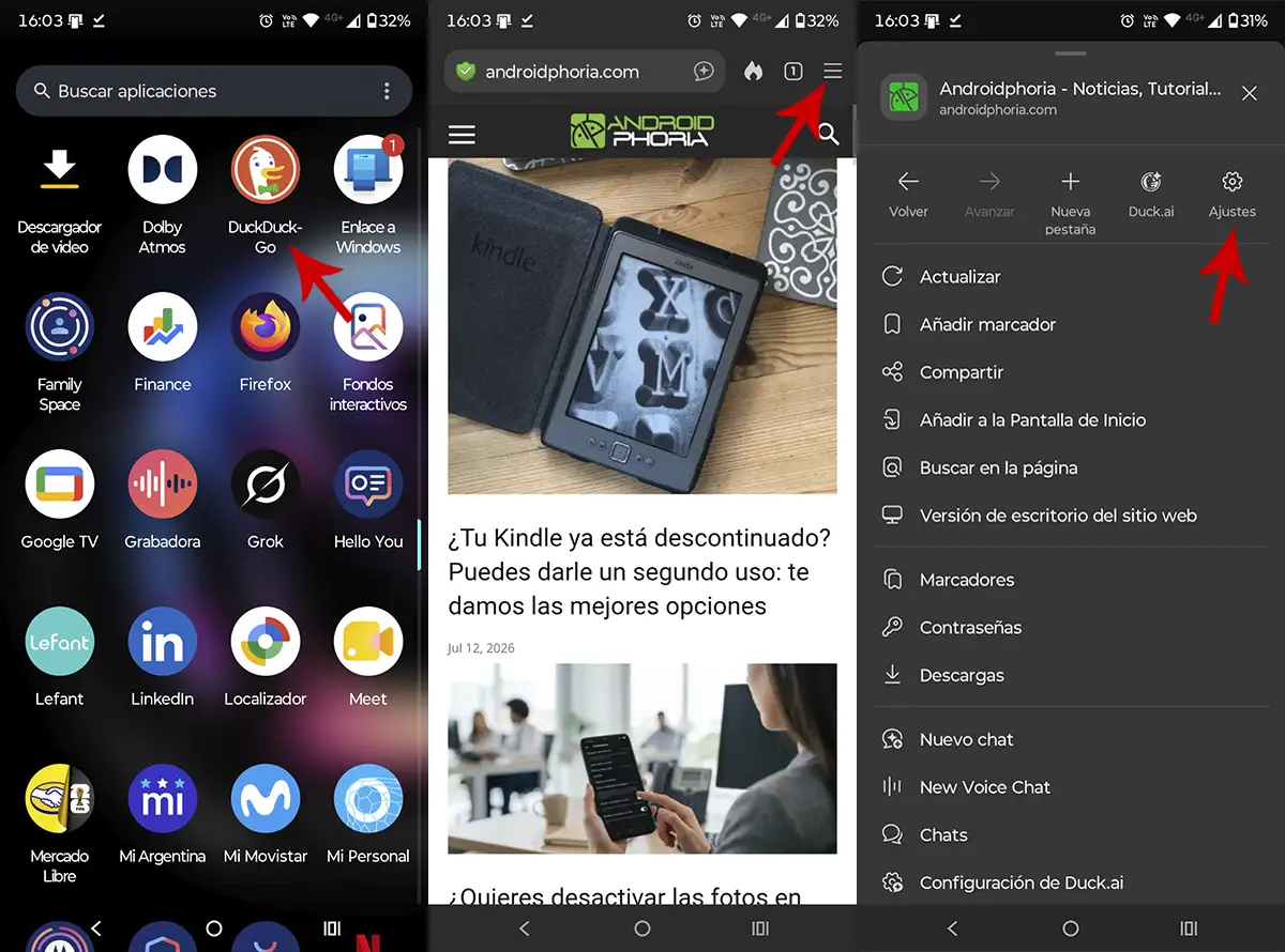 Acceder a los ajustes de DuckDuckGo