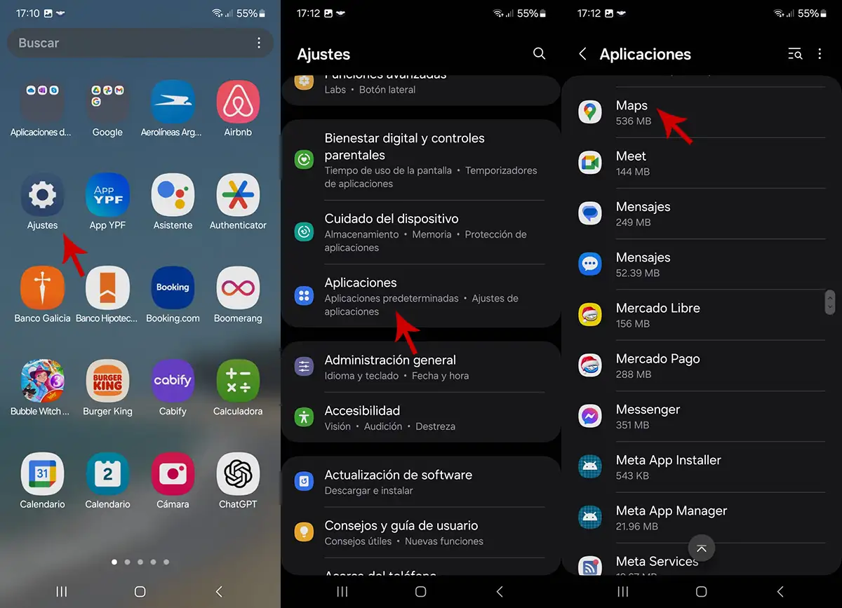 Acceder a los ajustes de Google Maps en Samsung