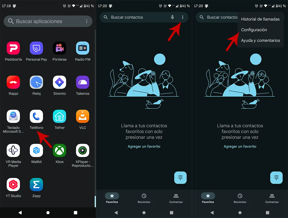 Acceder a los ajustes de la app Telefono Android