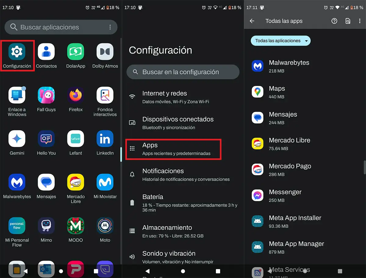 Acceder a los ajustes de las apps instaladas