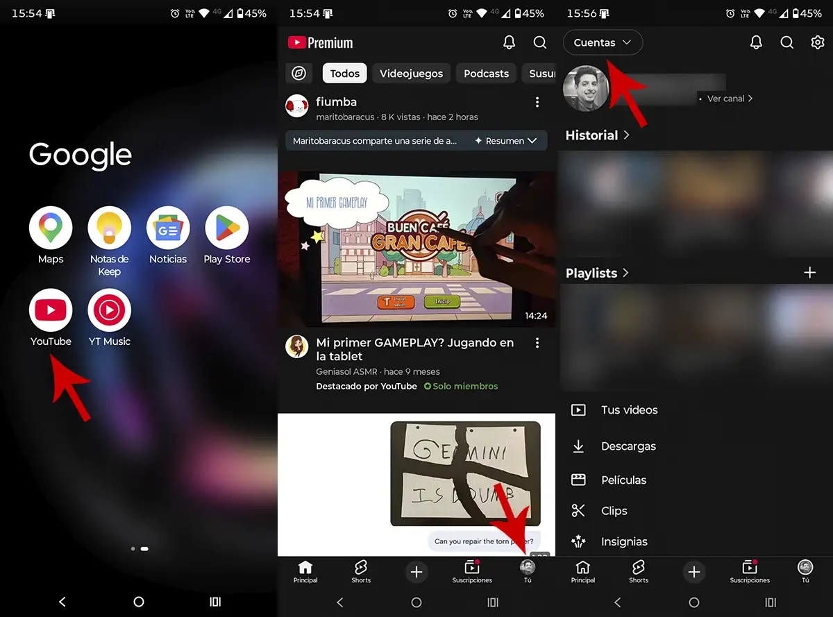 Acceder a los ajustes de tu cuenta de YouTube