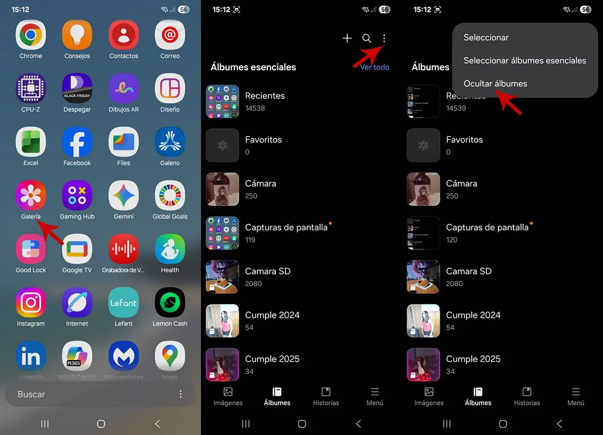 Acceder a los álbumes ocultos en la Galeria de Samsung