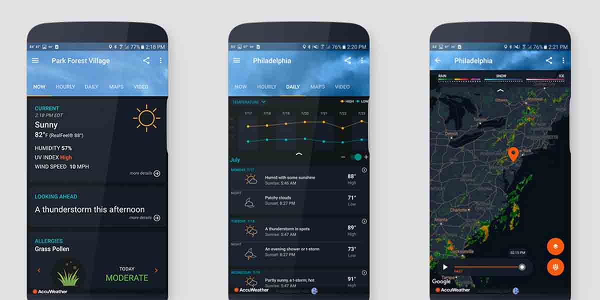 AccuWeather alarma de lluvia Android