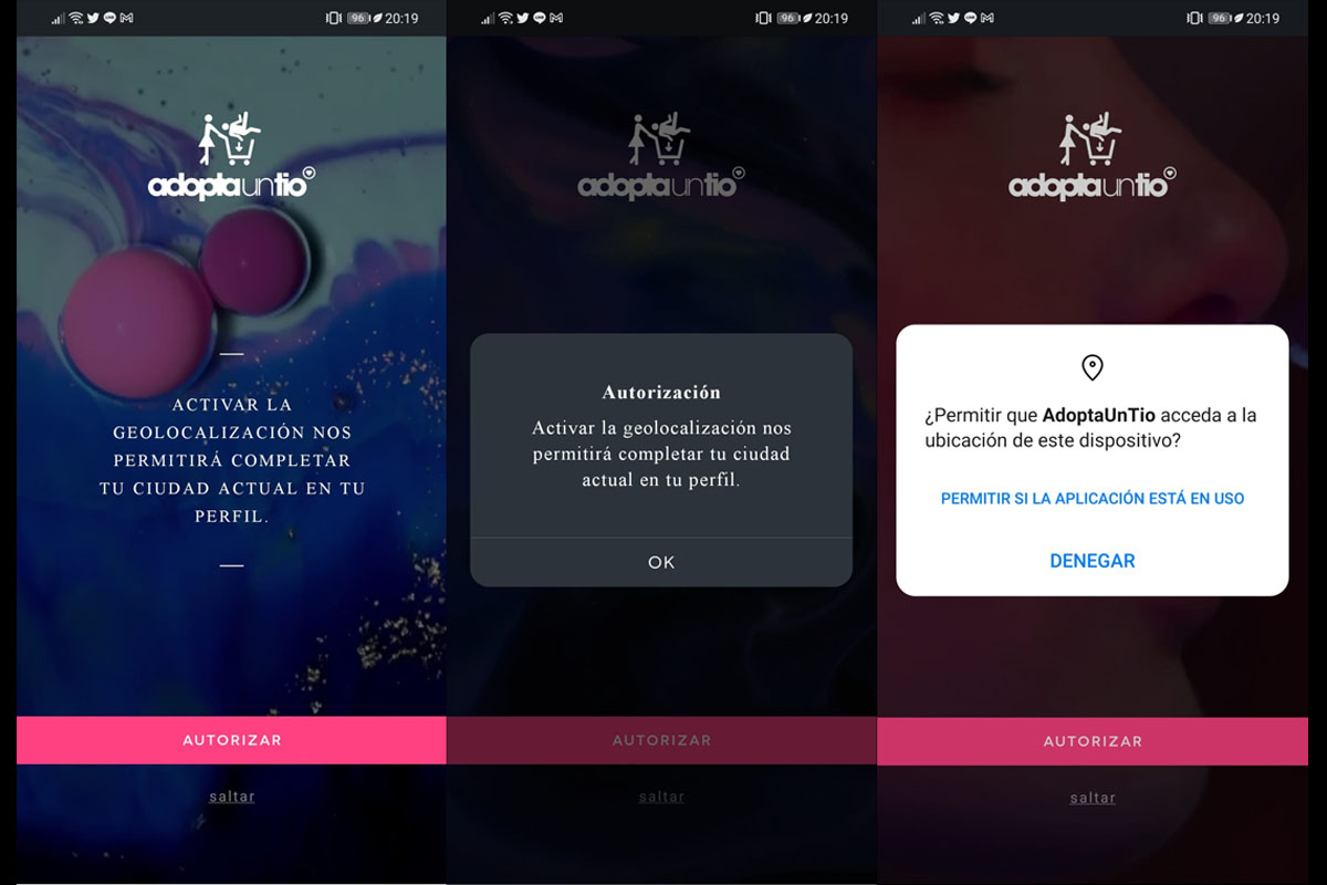 Aceptar permisos de ubicación GPS en la app de ligar Adopta Un Tío