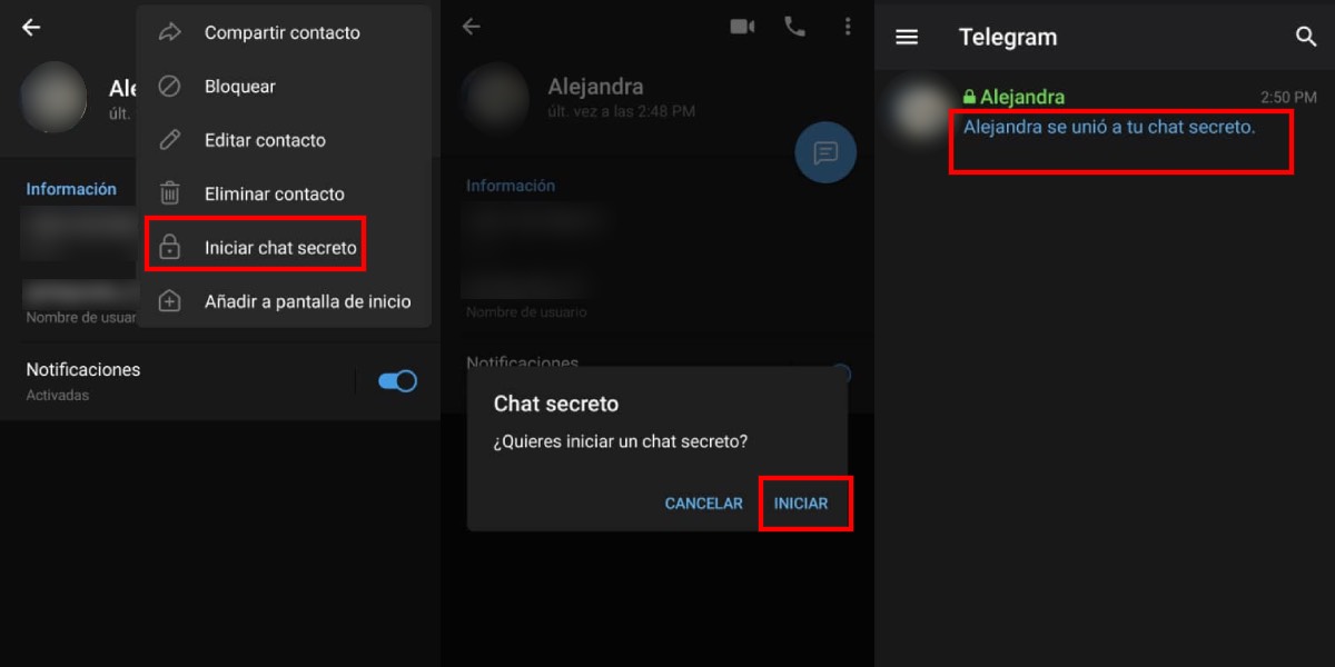 Activa el chat secreto en Telegram