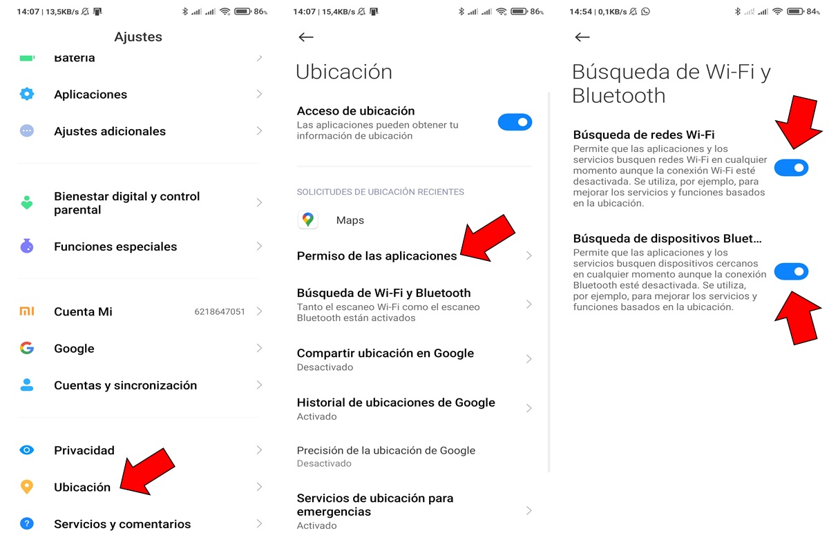 Activa la búsqueda de WiFi y Bluetooth