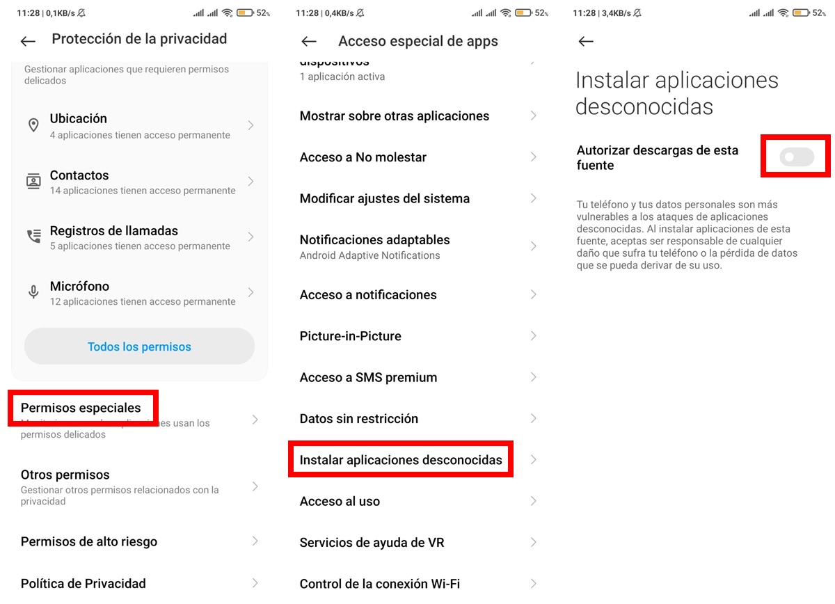 Activa la instalacion de apps de fuentes desconocidas